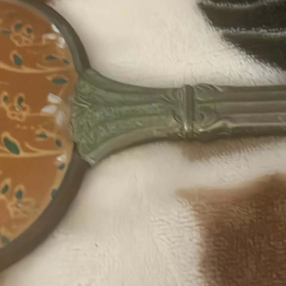Antique hand mirror floral silver orange boho